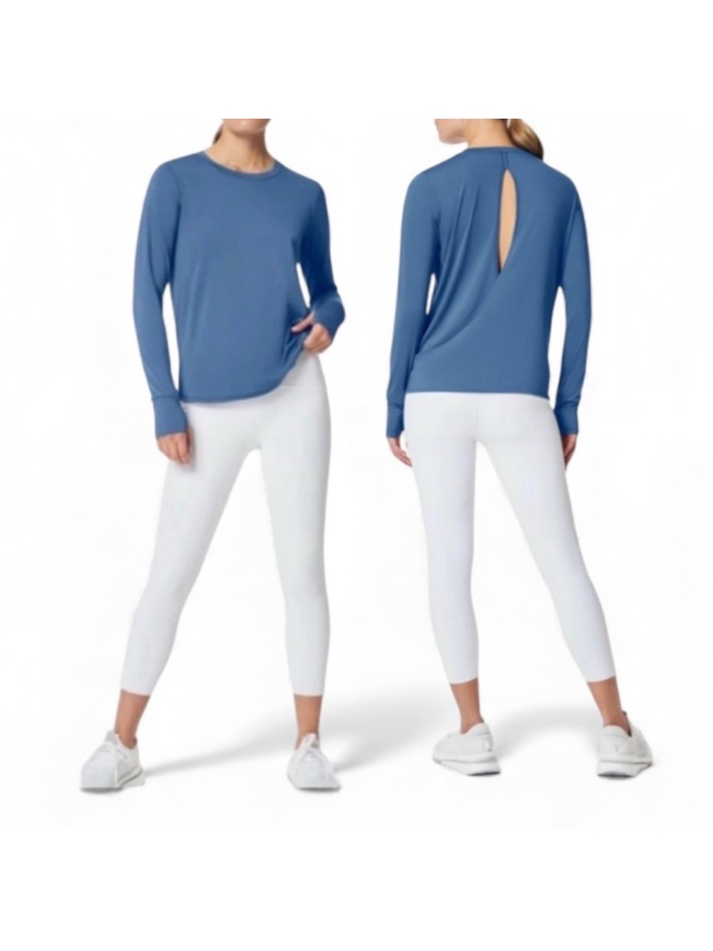 Spanx Butter Wrap Back Long Sleeve Tee Shirt Indigo Blue Haze size Large - Picture 2 of 4